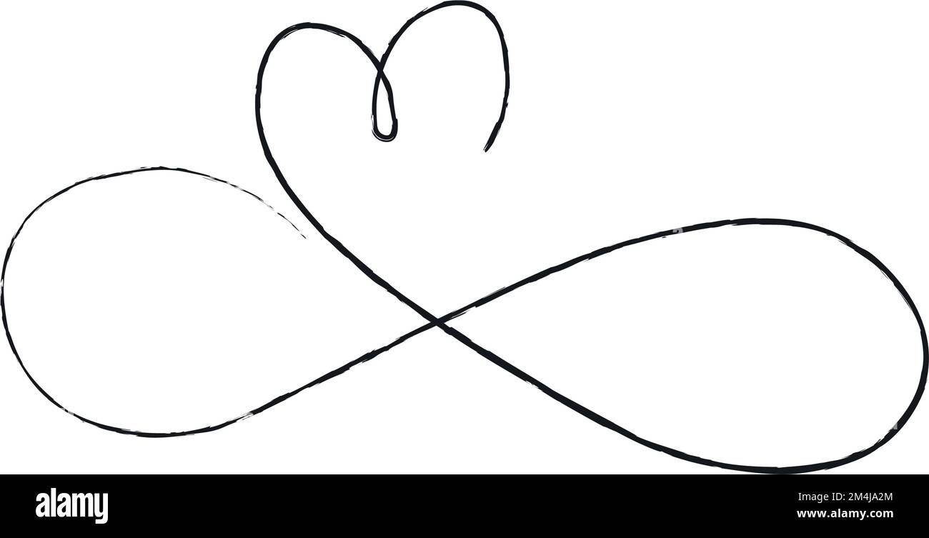 Black thin lines two hearts love infinity symbol on white background ...