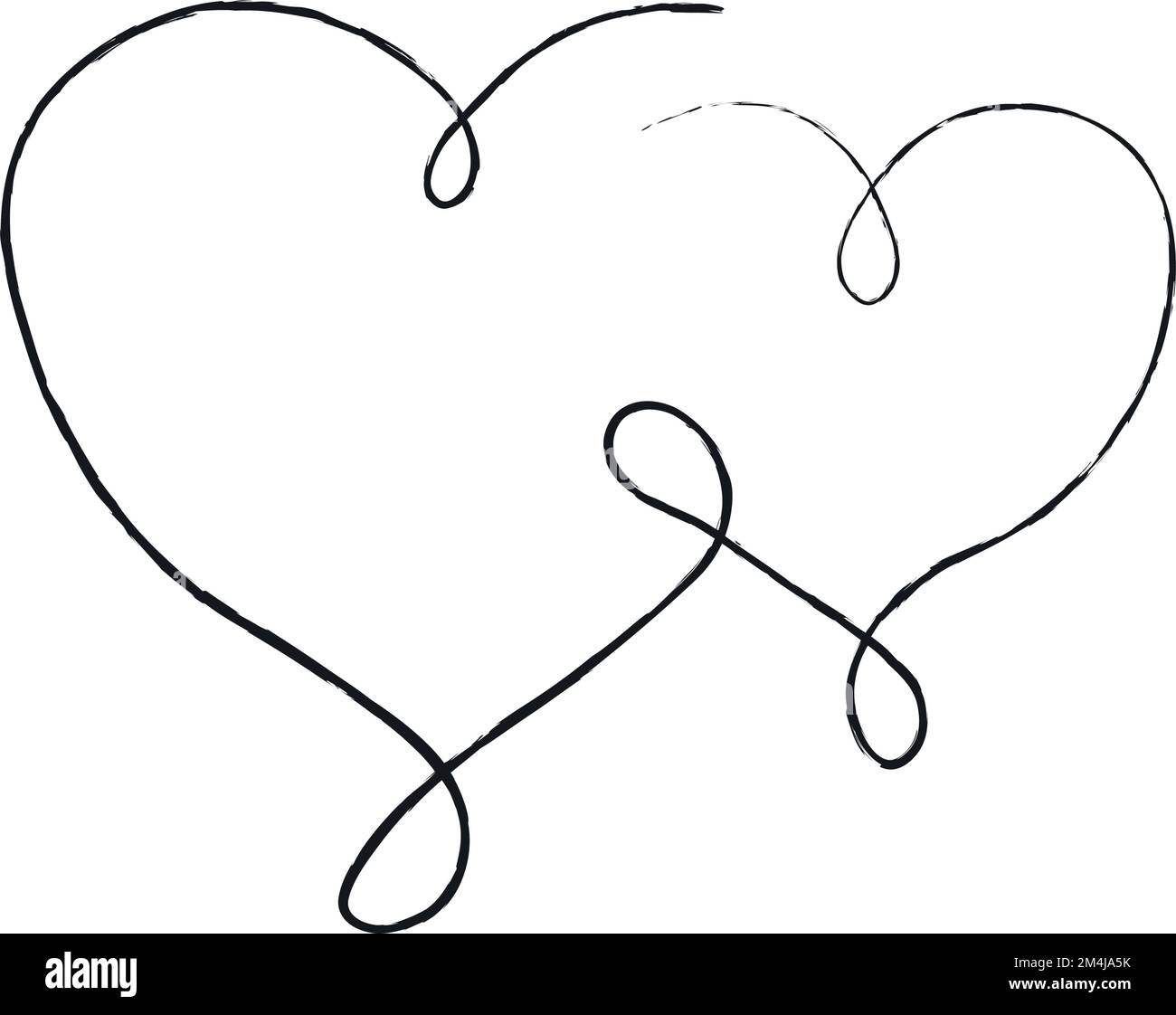 Black thin lines two love hearts on a white background - Vector ...