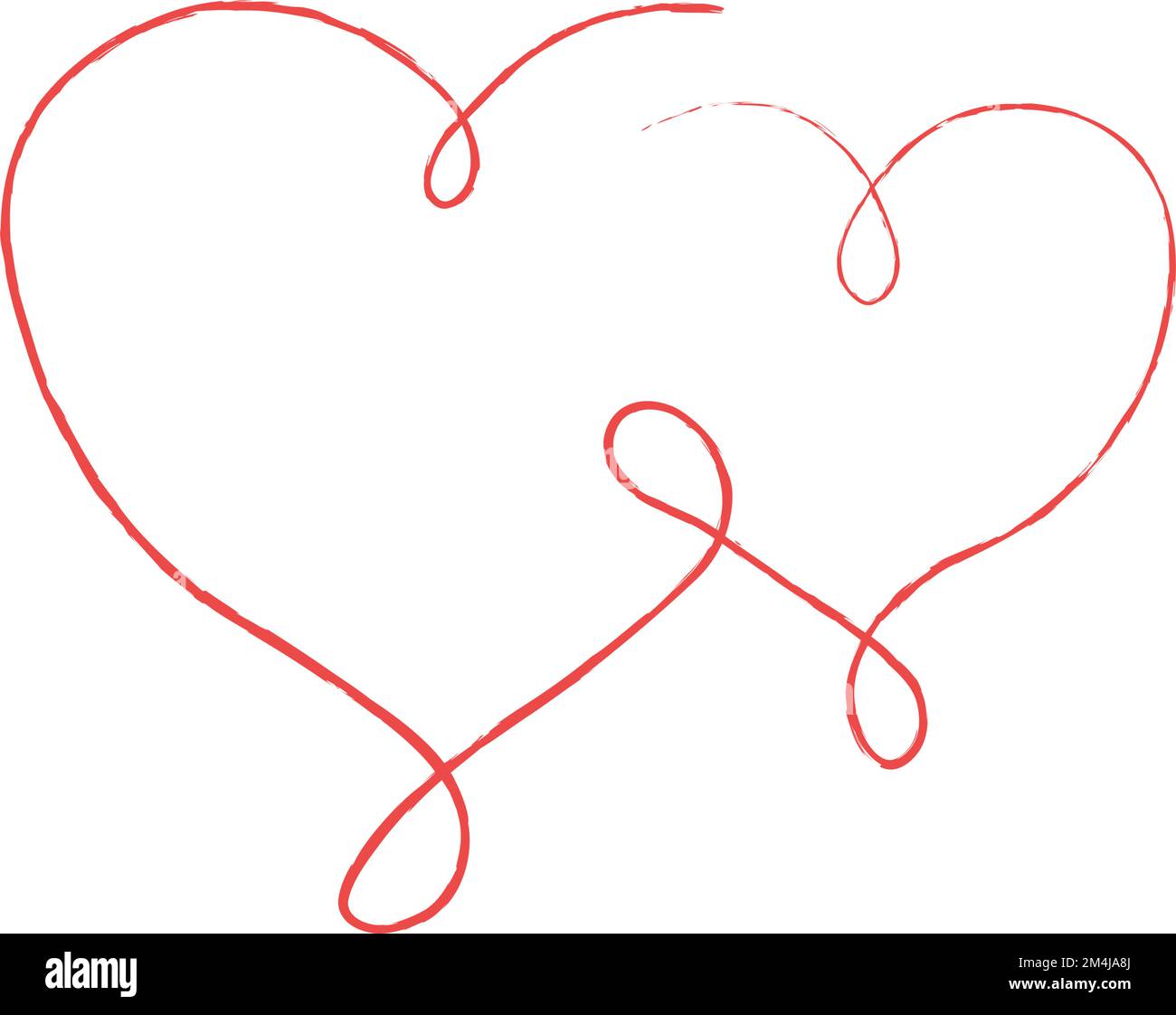 Red thin lines two love hearts on white background - Vector ...