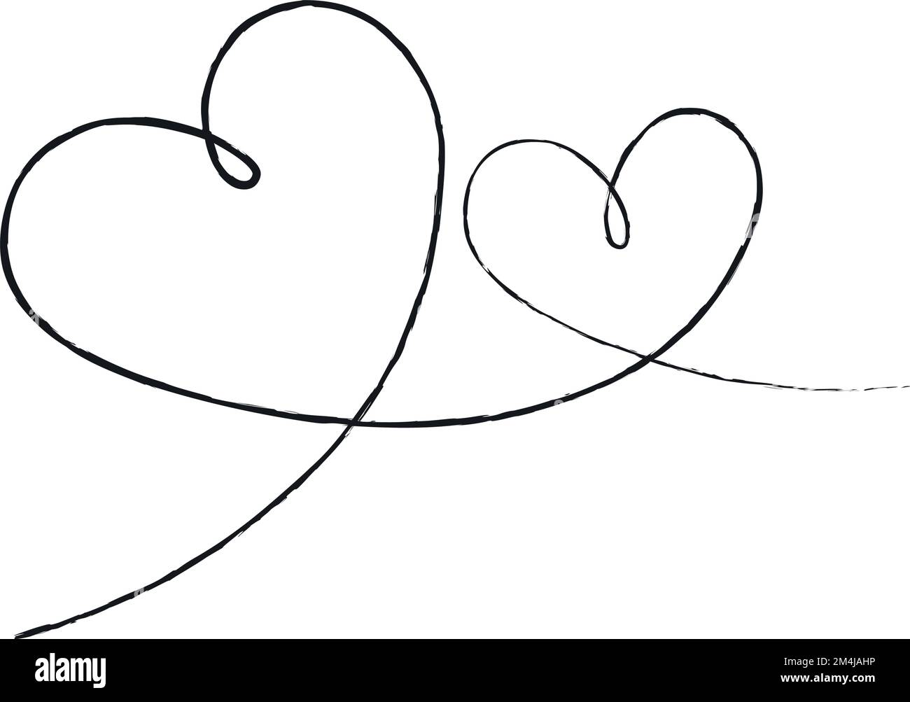 Black thin lines two love hearts on a white background - Vector ...