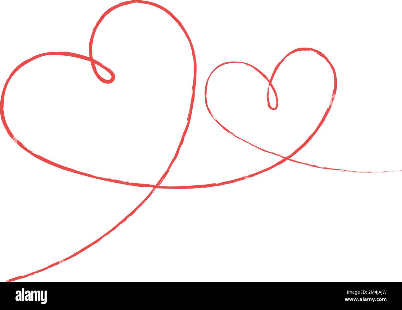 Red thin lines two love hearts on white background - Vector ...