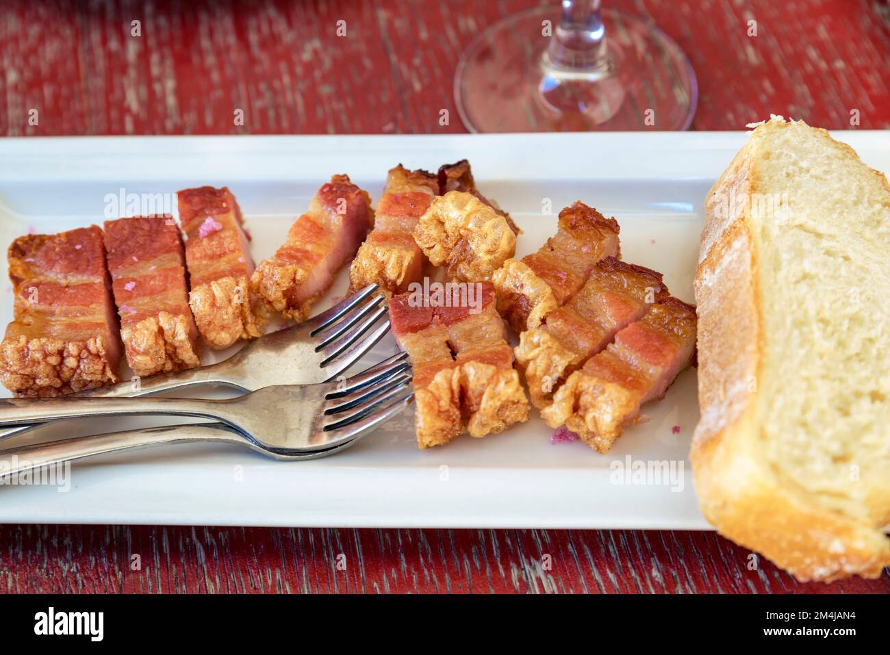 Traditional Spanish food Torreznos, traditional fried bacon, Soria