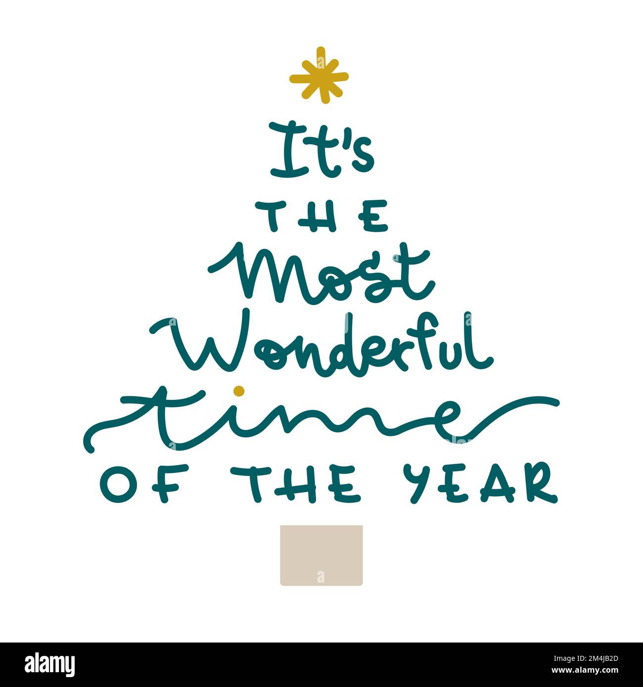 It's the wonderful time of the year tree lettering. Merry Christmas inspiration. Vector