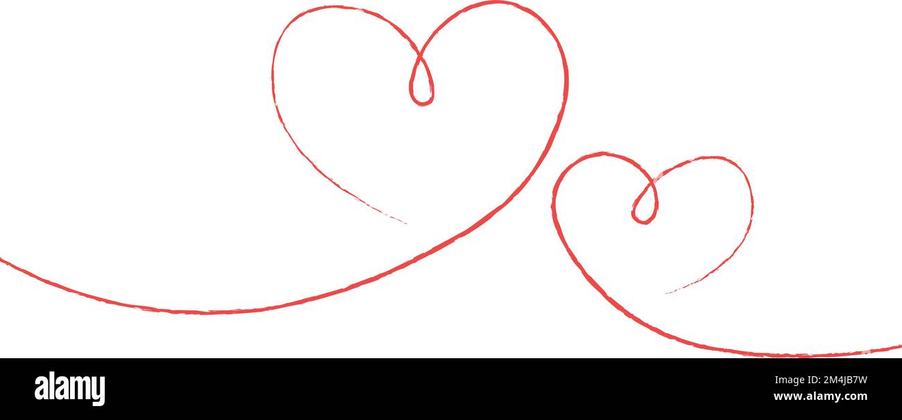 Red thin lines two love hearts on white background - Vector ...