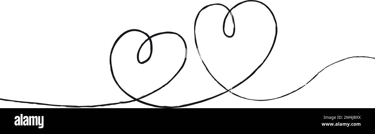 Black thin lines two love hearts on a white background - Vector ...
