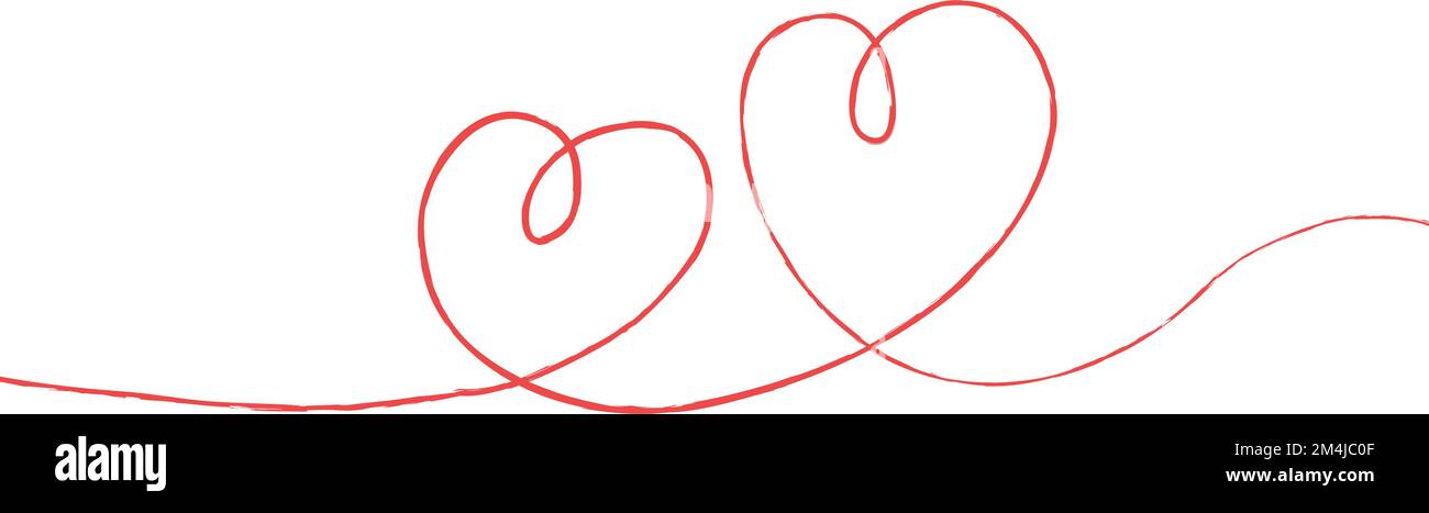 Red thin lines two love hearts on white background - Vector ...