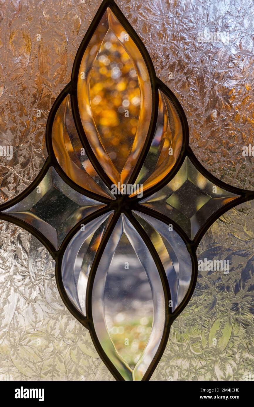 Translucent stained window with decorative design Stock Photo Alamy