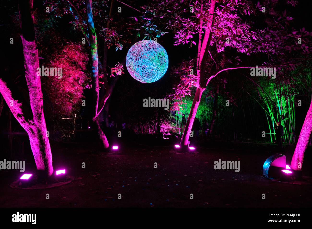 Christmas lights at La Concepción, Málaga botanical garden, Spain Stock