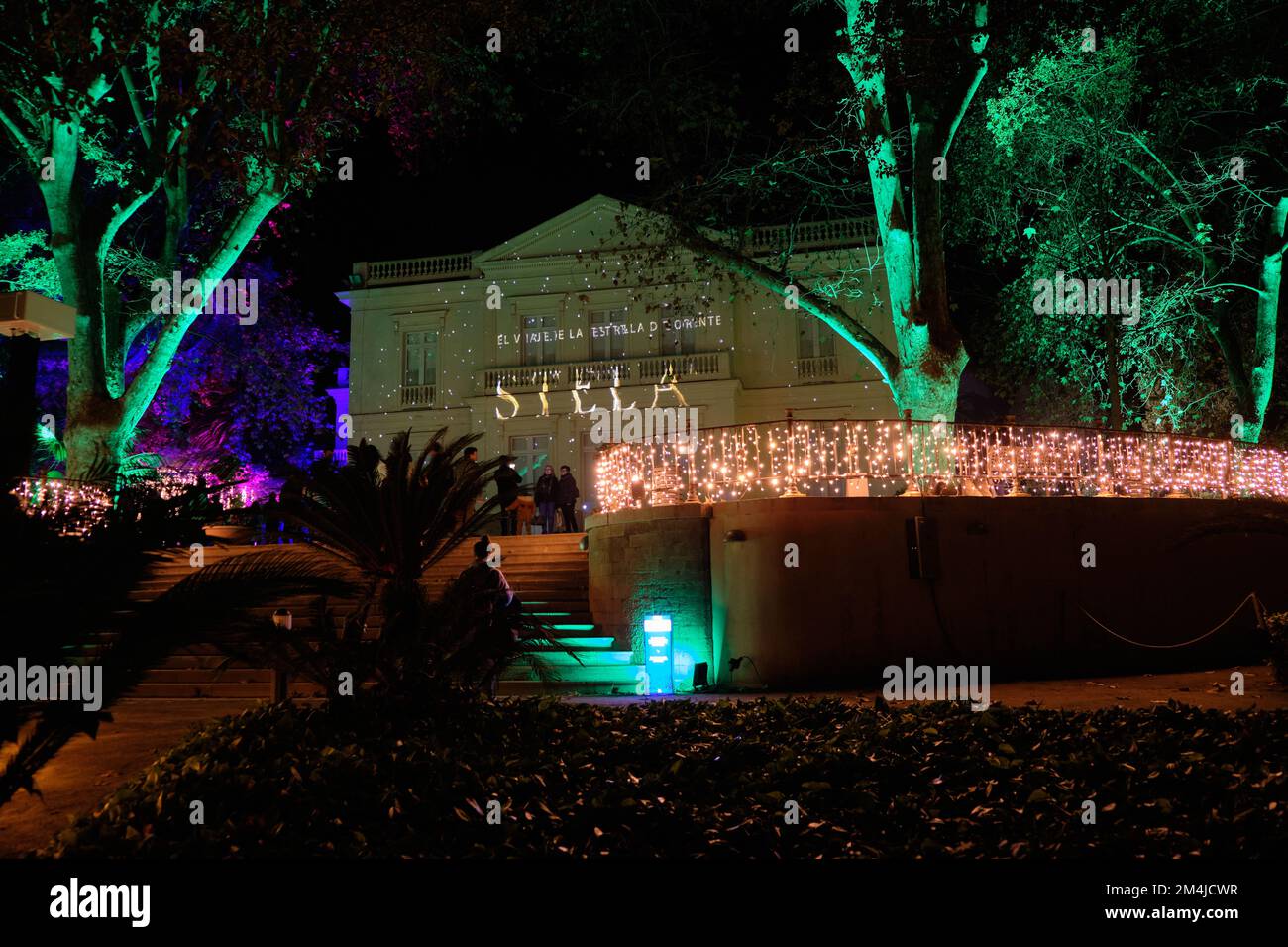 Christmas lights at La Concepción, Málaga botanical garden, Spain Stock