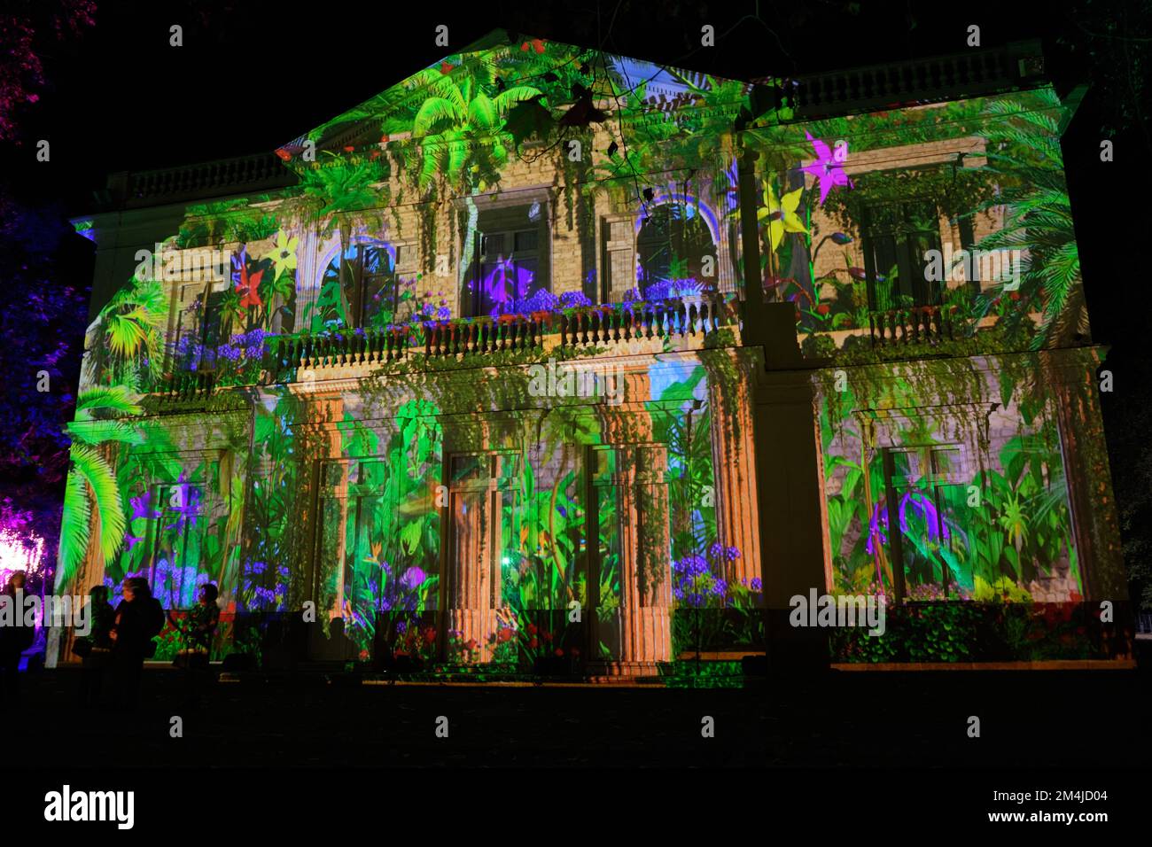 Christmas lights at La Concepción, Málaga botanical garden, Spain Stock