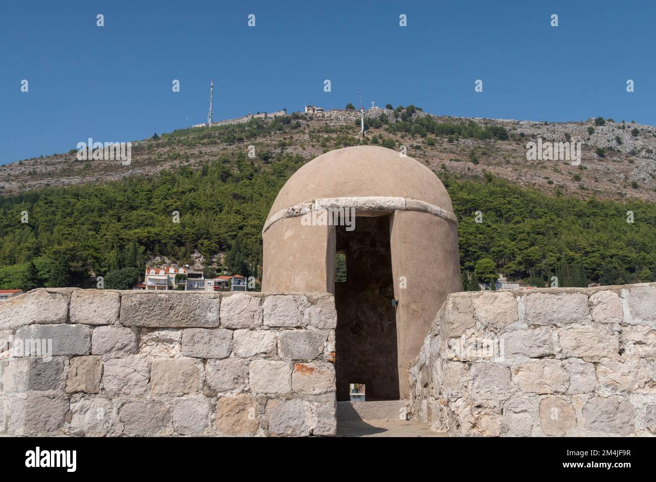 A lookout on the walled city of Dubrovnik in Croatia Stock Photo