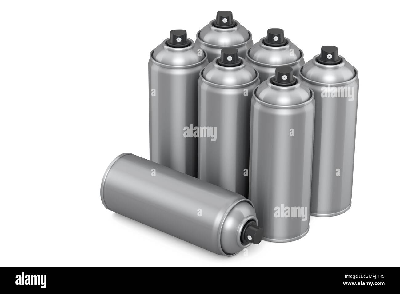 Set of spray paint cans isolated on white background. 3d render spray