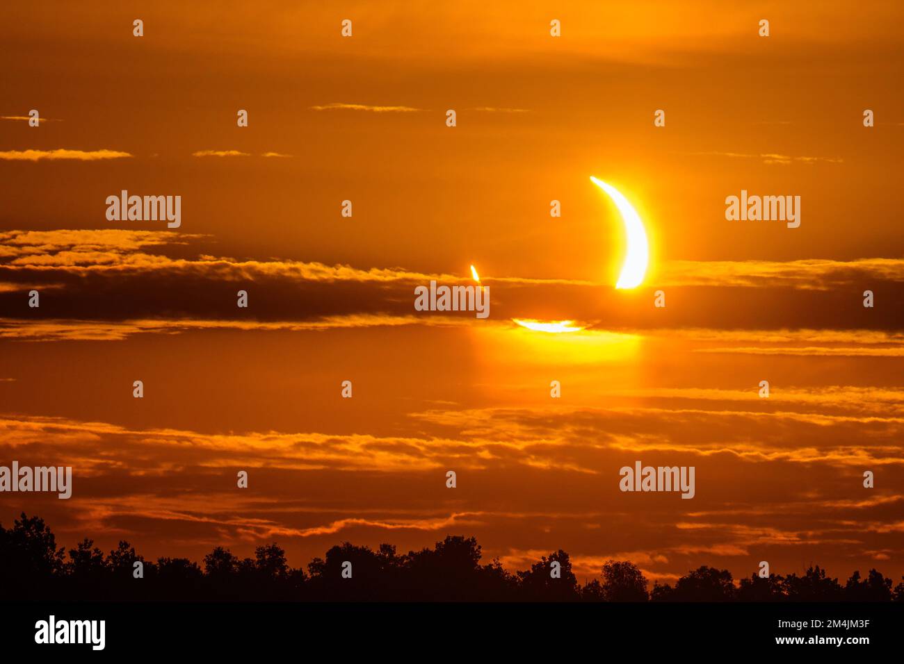 Partial annular solar eclipse, Greater Sudbury, Ontario, Canada Stock