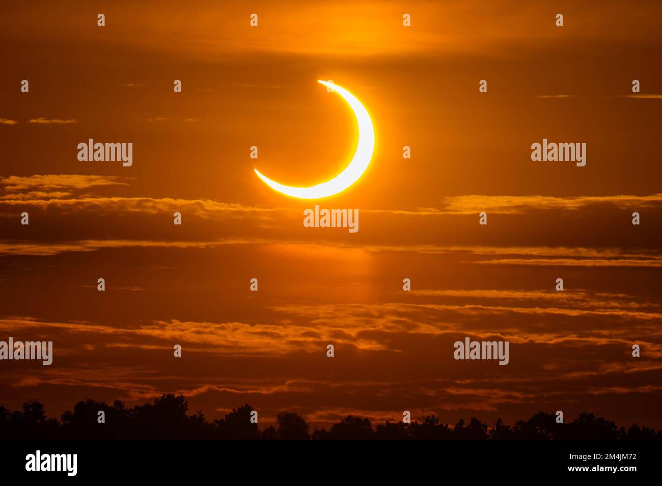 Partial annular solar eclipse, Greater Sudbury, Ontario, Canada Stock