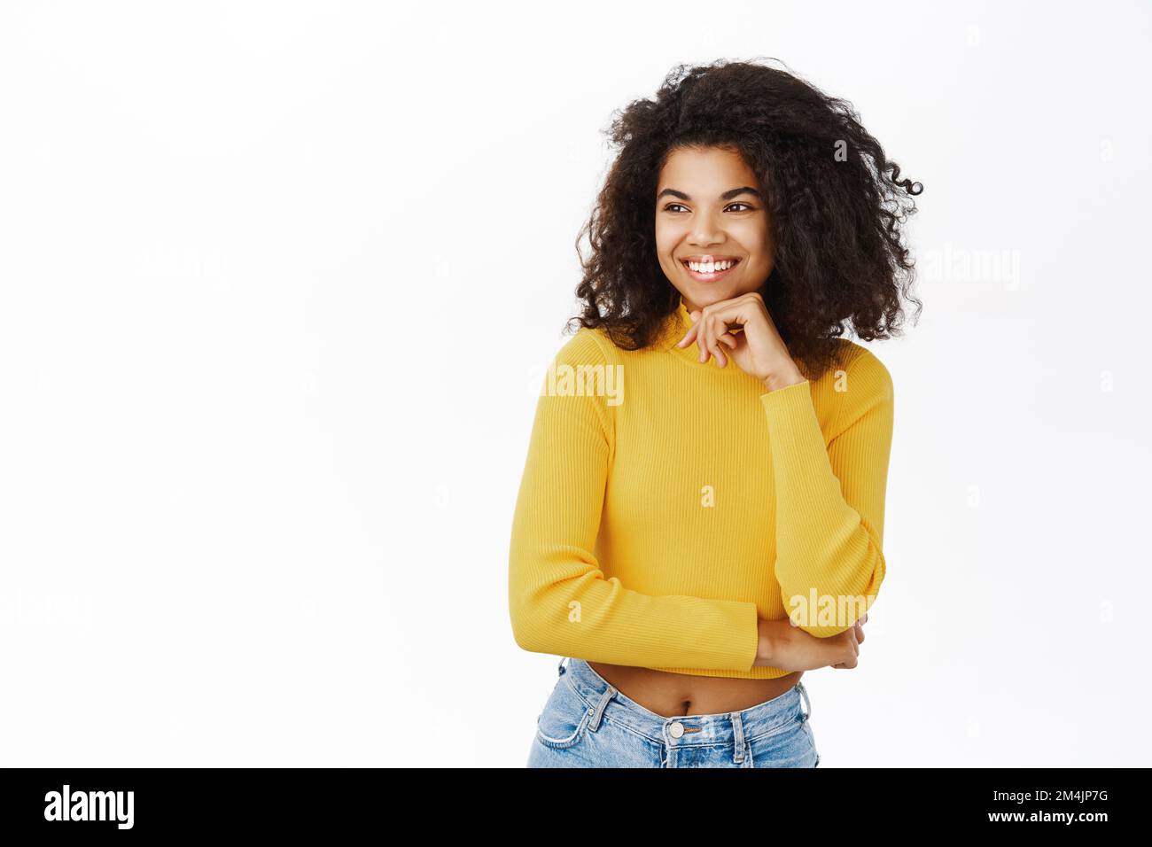 Portrait of beautiful african american girl with curly hair, laughing ...