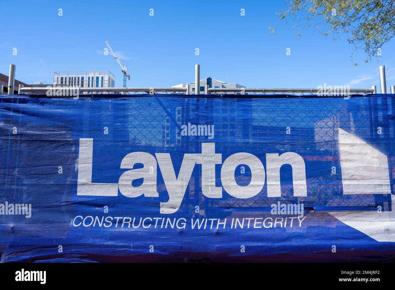 Phoenix, AZ Nov. 11, 2022 This company banner is on safety fencing