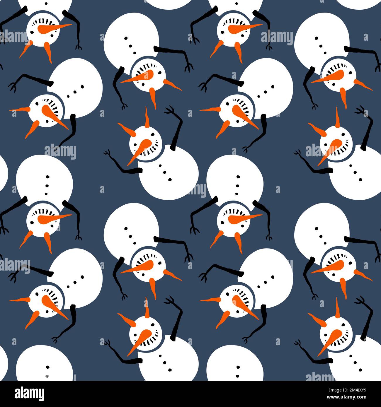 Cartoon winter scary snowman seamless ice angry pattern for wrapping paper and fabrics and linens and Christmas and new year packaging and Noel gift b Stock Photo