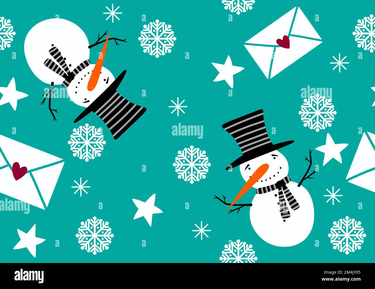 Winter seamless snowman and snowflakes pattern for Christmas wrapping ...