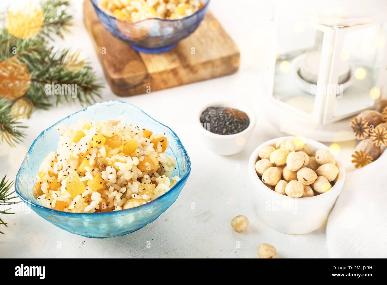 Ukraine Rice Bowl of Ukrainian rice Kutya dish on light table Stock Photo - Alamy