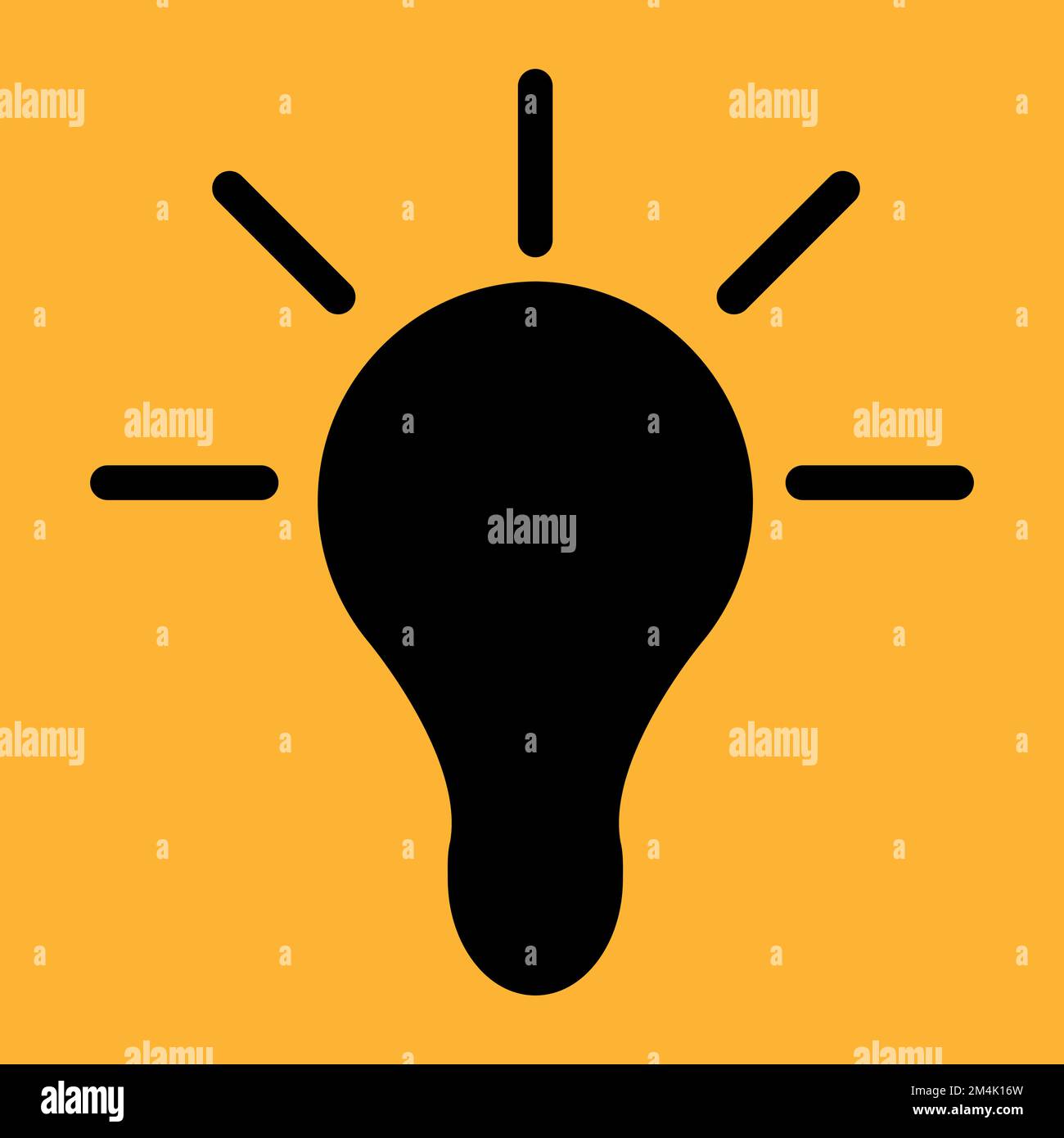 Light bulb black icon on a yellow background. Vector illustration. Stock Vector