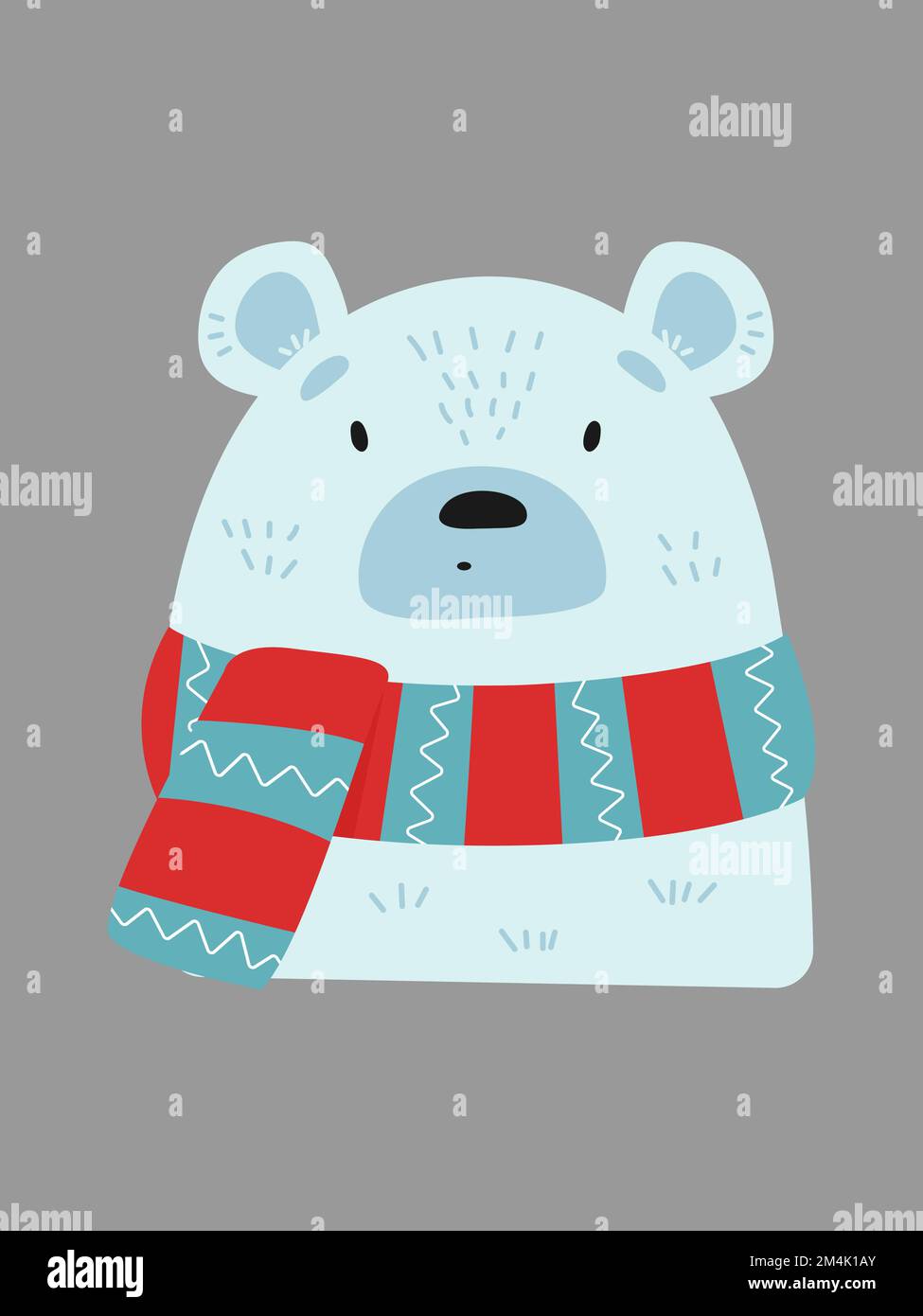 Cartoon polar bear in a striped scarf. Vector simple illustration. Stock Vector