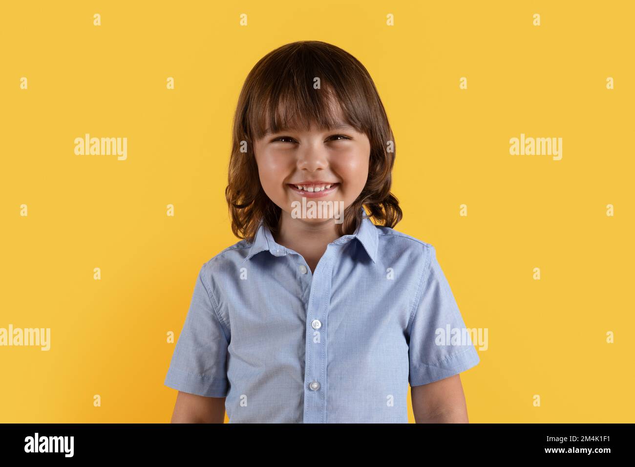 Kids happiness. Close up portrait of cute little boy smiling widely to ...