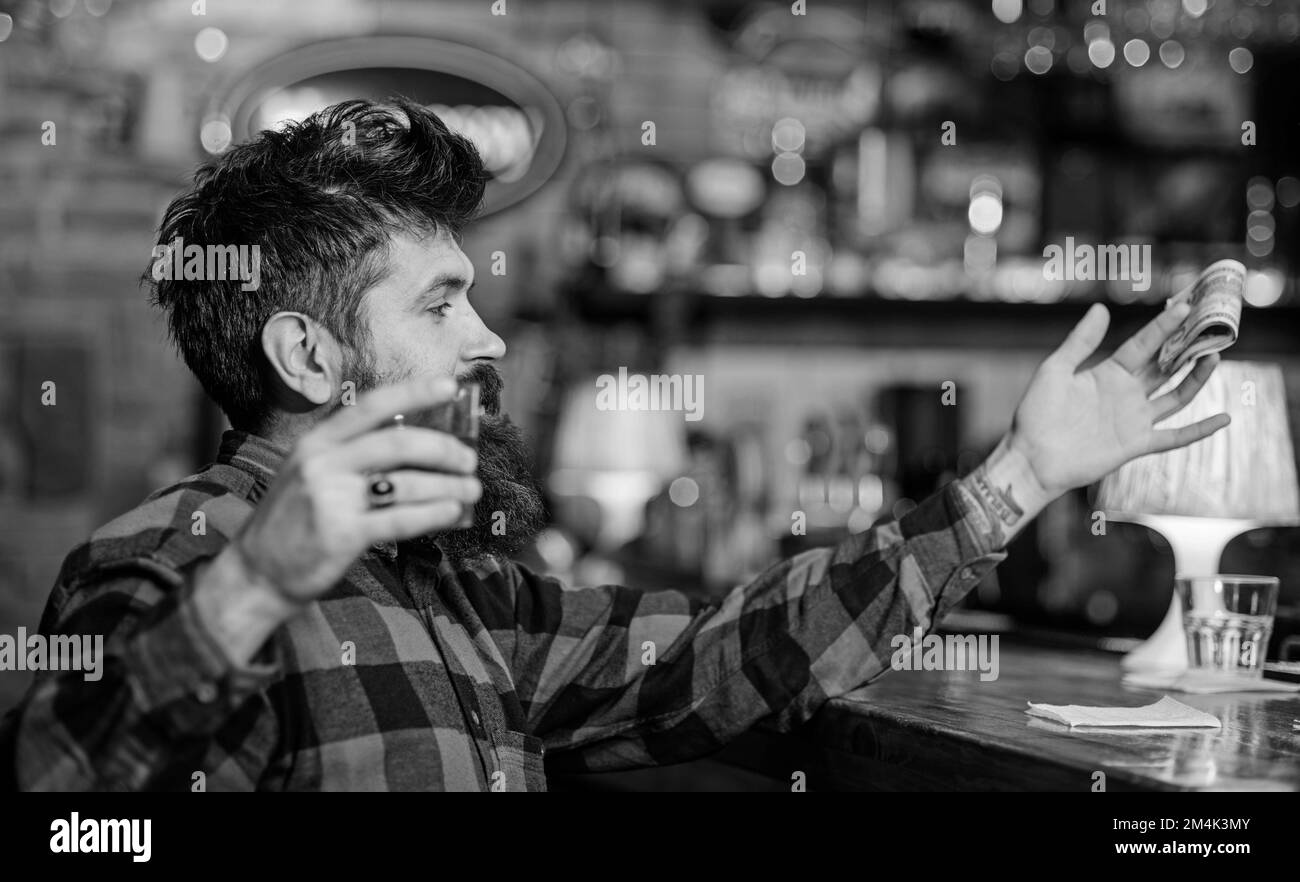 Alcohol addicted concept. Guy spend leisure in bar Stock Photo - Alamy