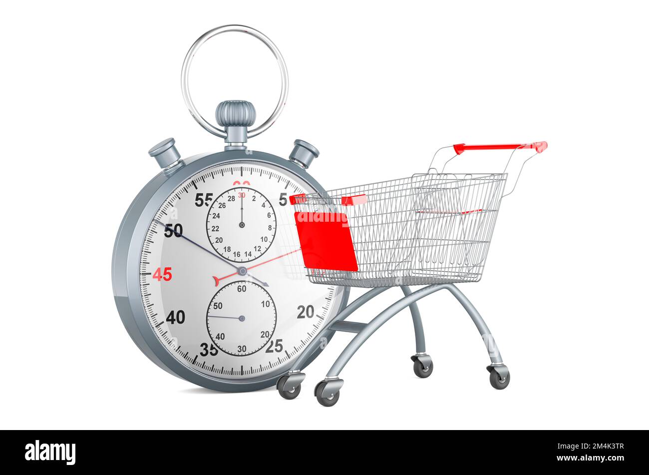 Shopping cart with stopwatch, 3d rendering isolated on white background ...