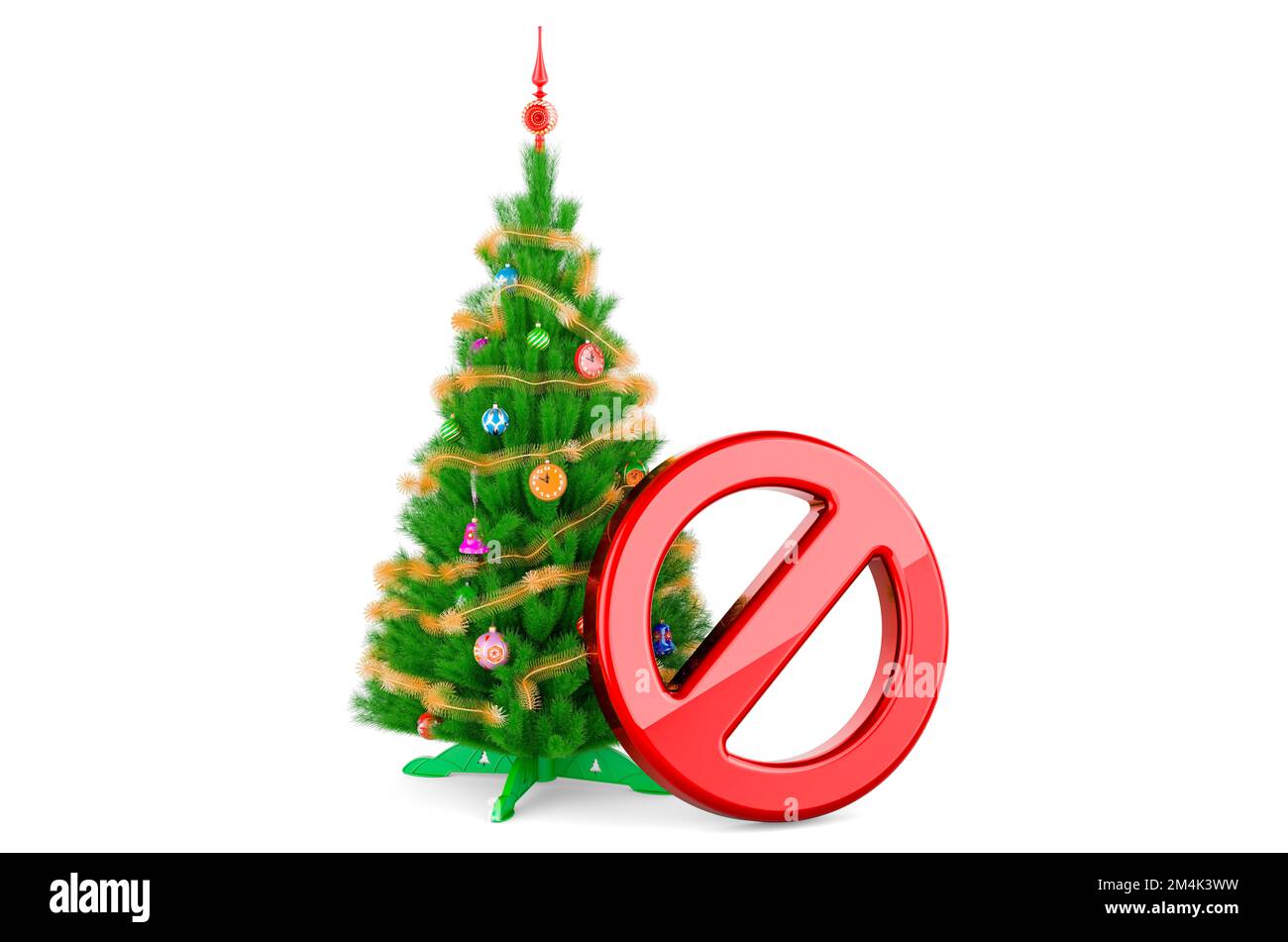 Christmas tree with Forbidden Sign, 3D rendering isolated on white background Stock Photo Alamy