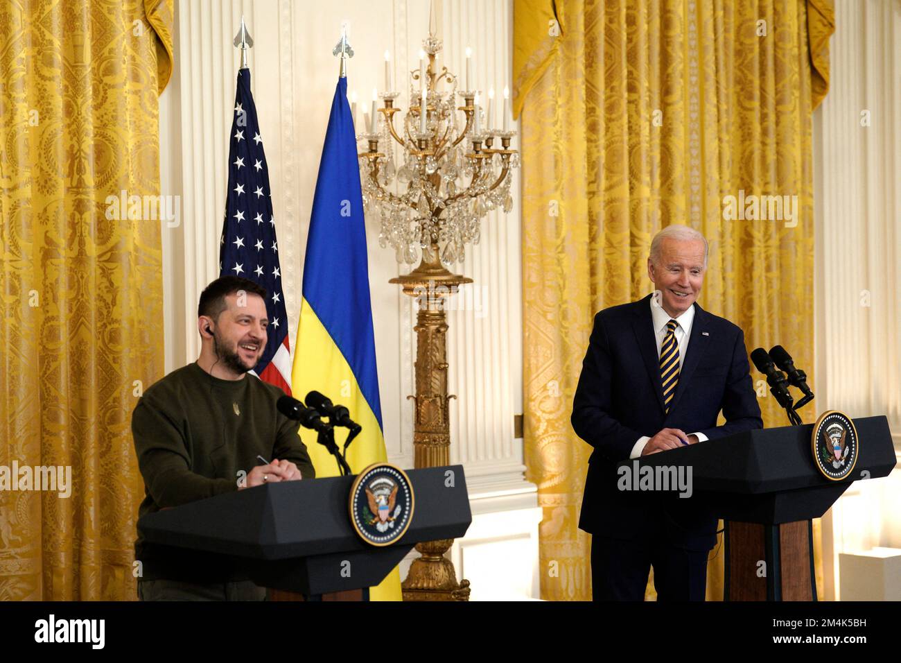 Washington, US, December 21, 2022. U.S. President Joe Biden and Ukrainian President Volodymyr Zelenskyy hold a joint news conference after their meeting at the White House in Washington on December 21, 2022. Photo by Yuri Gripas/ABACAPRESS.COM Stock Photo