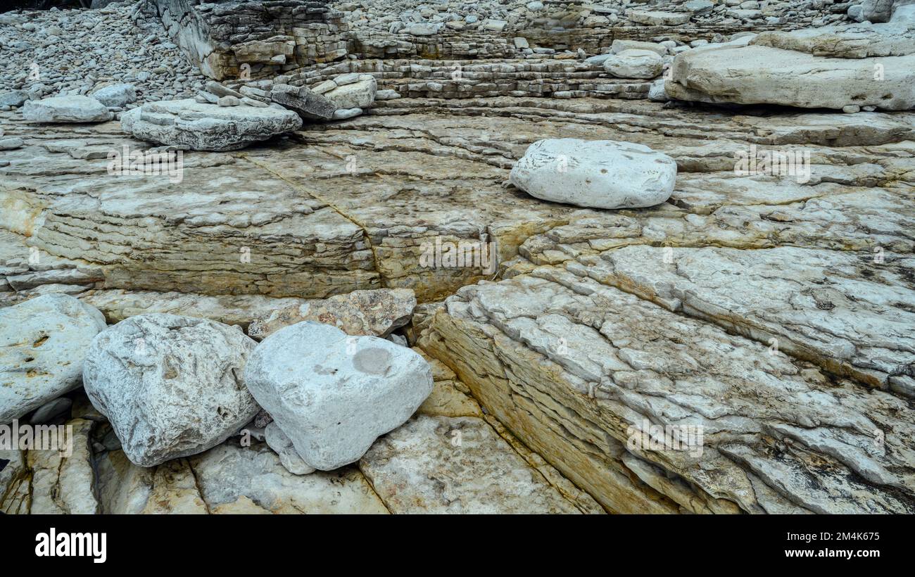 Limestone rock formations along Lake Huron shoreline at Halfway Log