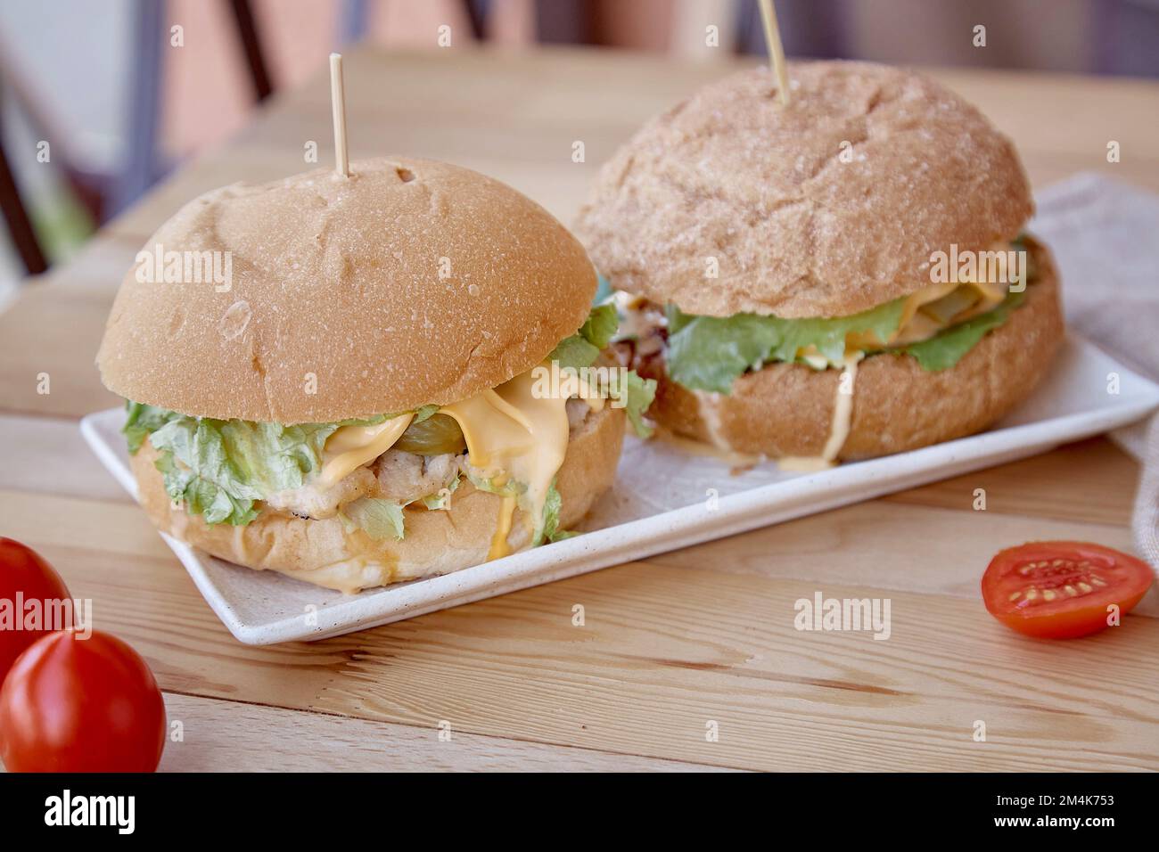 Vegan healthy food homemade burgers with vegetable cutlet and greens