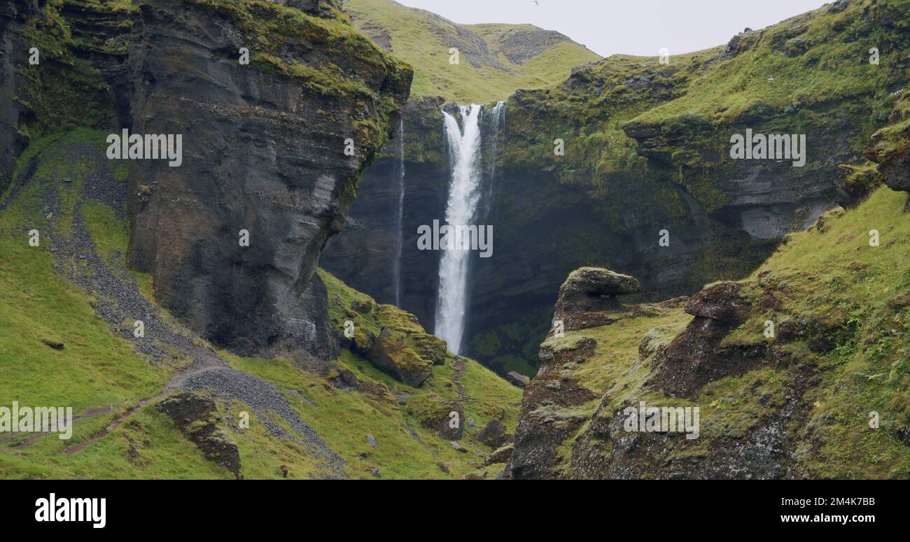 Iceland impressive Kvernufoss watterfall in beautiful secluded ravine ...