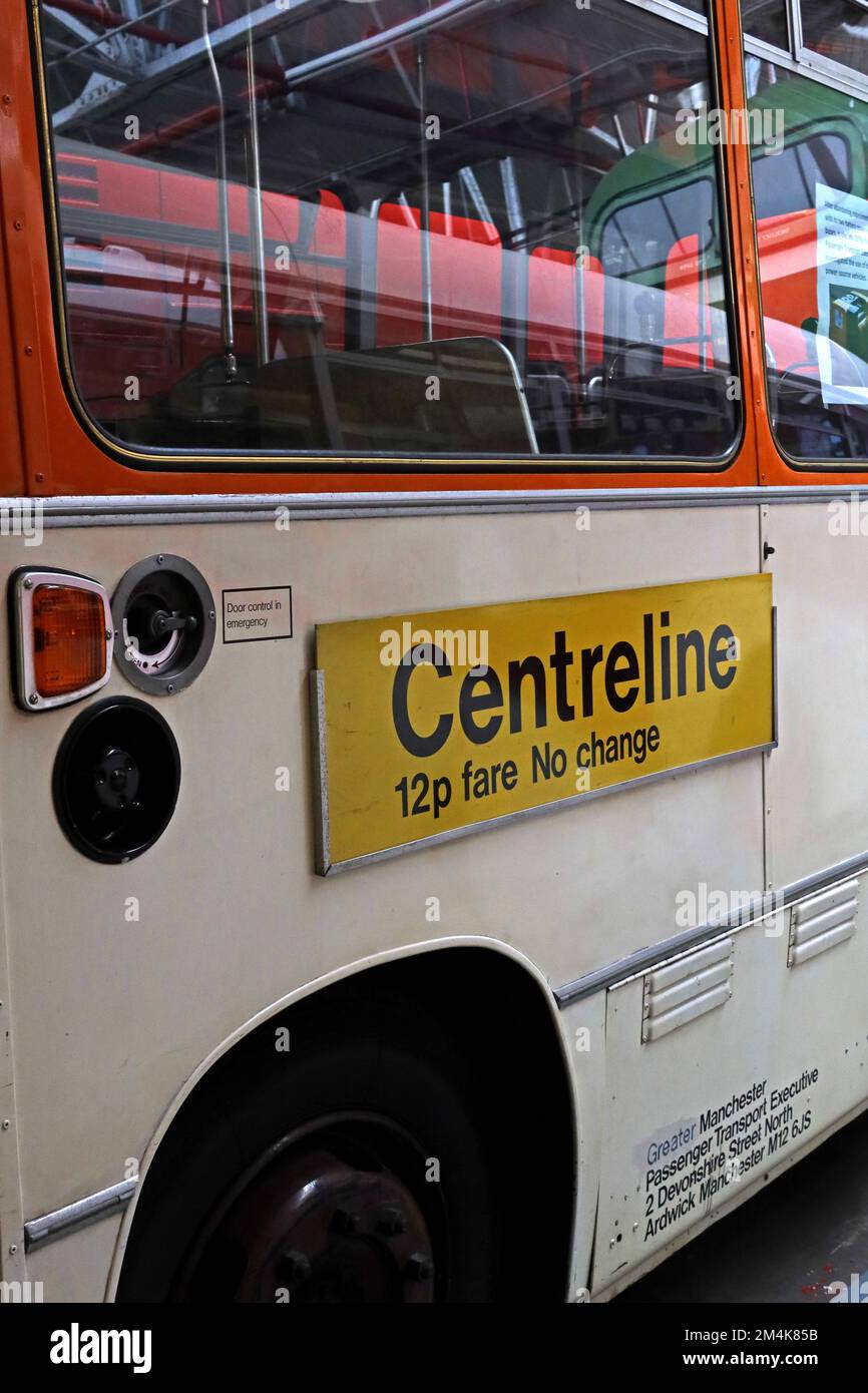 Manchester Centreline bus 12p fare no change, city centre, England, UK, M60 7RA, Piccadilly to Victoria Stock Photo