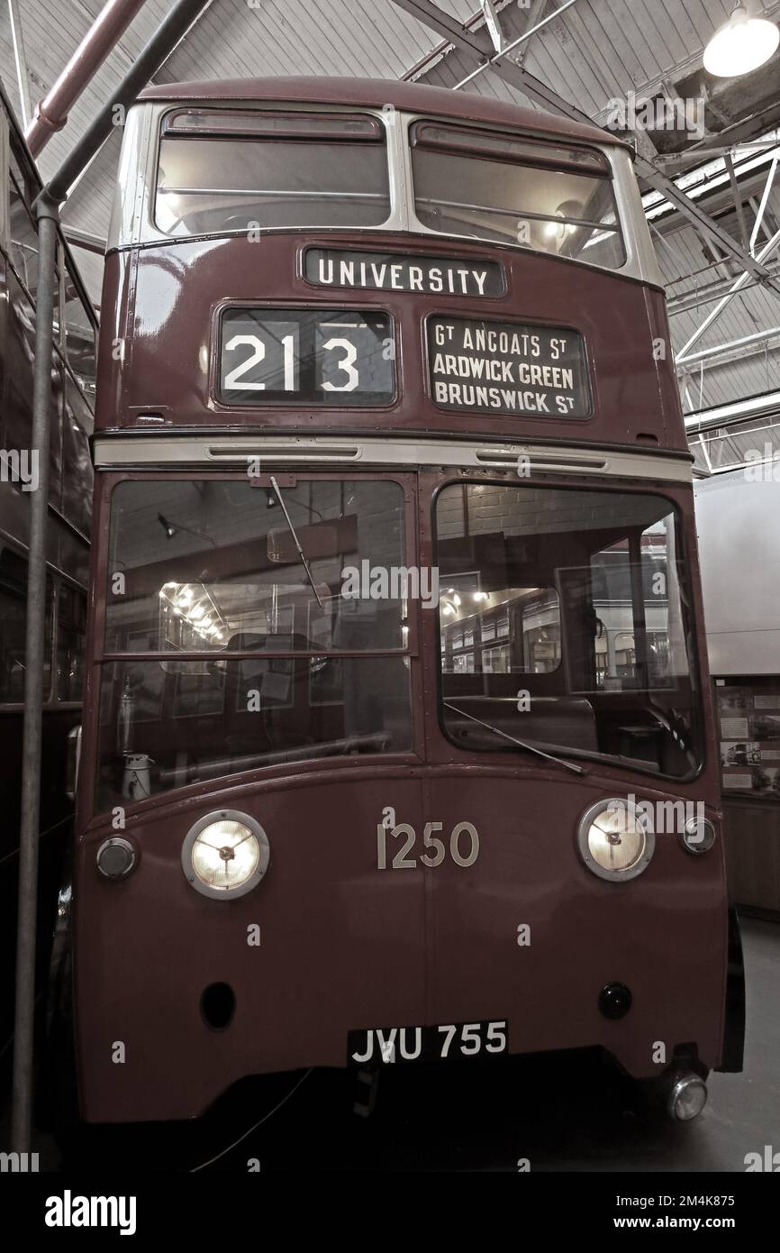 Manchester Trolleybus to university 213 Gt Ancoats Street, Ardwick Green, Brunswick Street - 1250 - JVU755 sepia Stock Photo