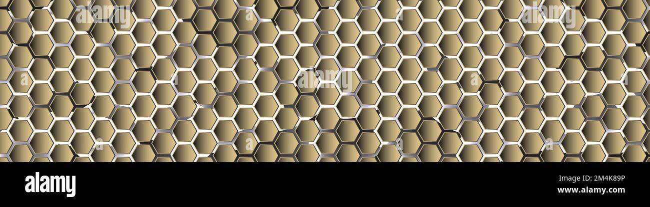 Gold 3d wide hexagonal abstract technology banner. Vector illustration Stock Vector