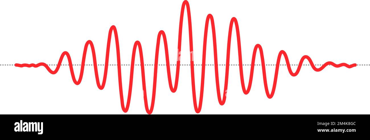 Red sinusoid impulse signal line. Black curve sound wave. Voice or music audio concept. Pulsating electronic radio graphic.  Stock Vector
