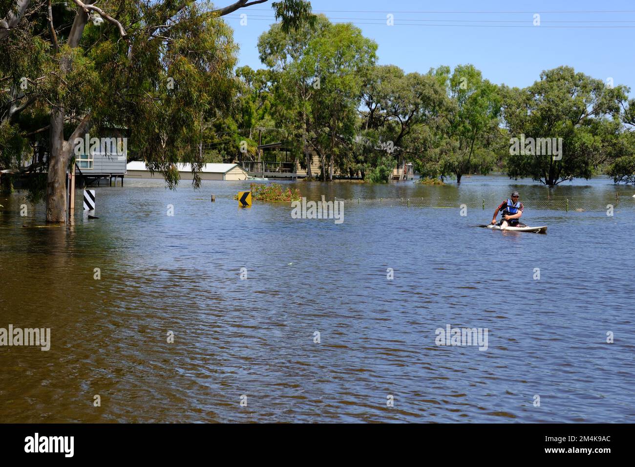 Flooded houses at Blanchetown in South Australia during the flooding of the River Murray in 2022 Stock Photo