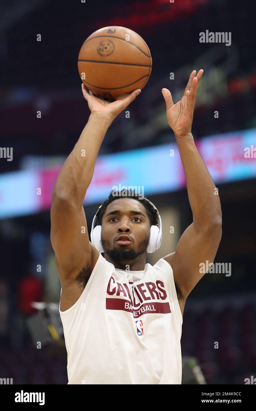 Cleveland, United States. 21st Dec, 2022. Cleveland Cavaliers guard Donovan  Mitchell (45) warms up prior to the Cavs game against Milwaukee Bucks at  Rocket Mortgage FieldHouse in Cleveland, Ohio on Wednesday, December