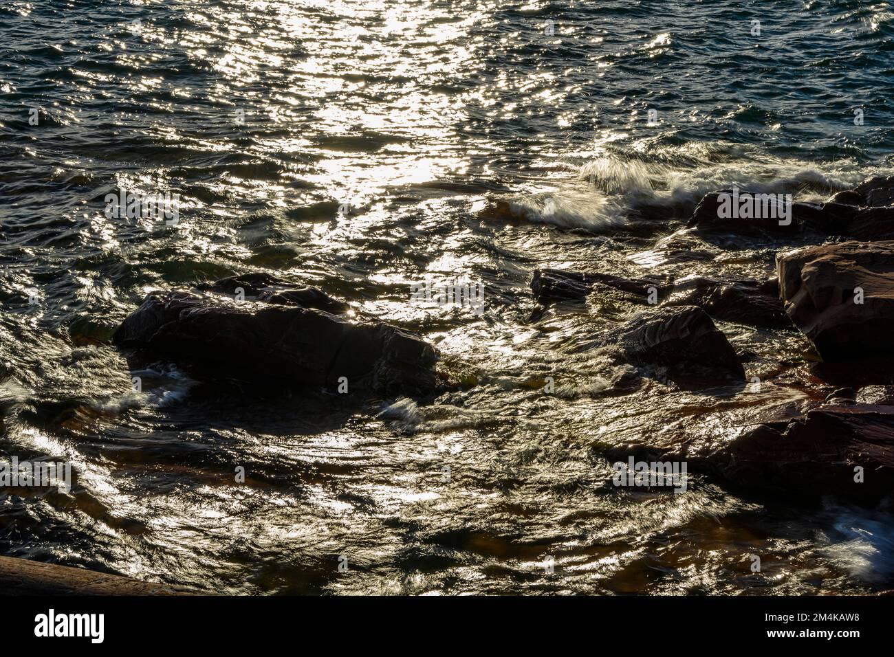 Wave action along Georgian Bay shoreline, Killarney, Ontario, Canada Stock Photo