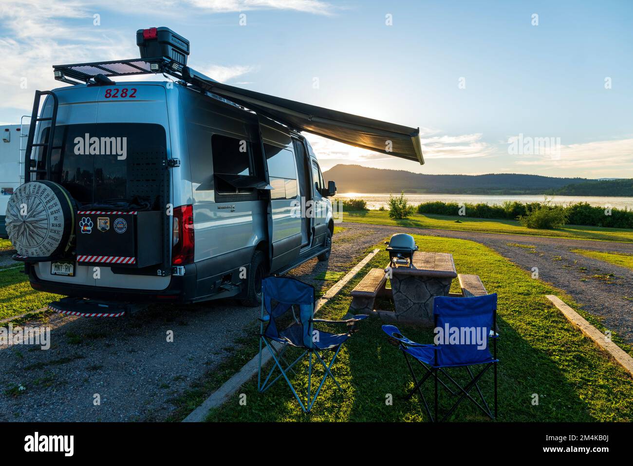 Airstream Interstate 24X 4WD campervan at sunset; White Swan Park