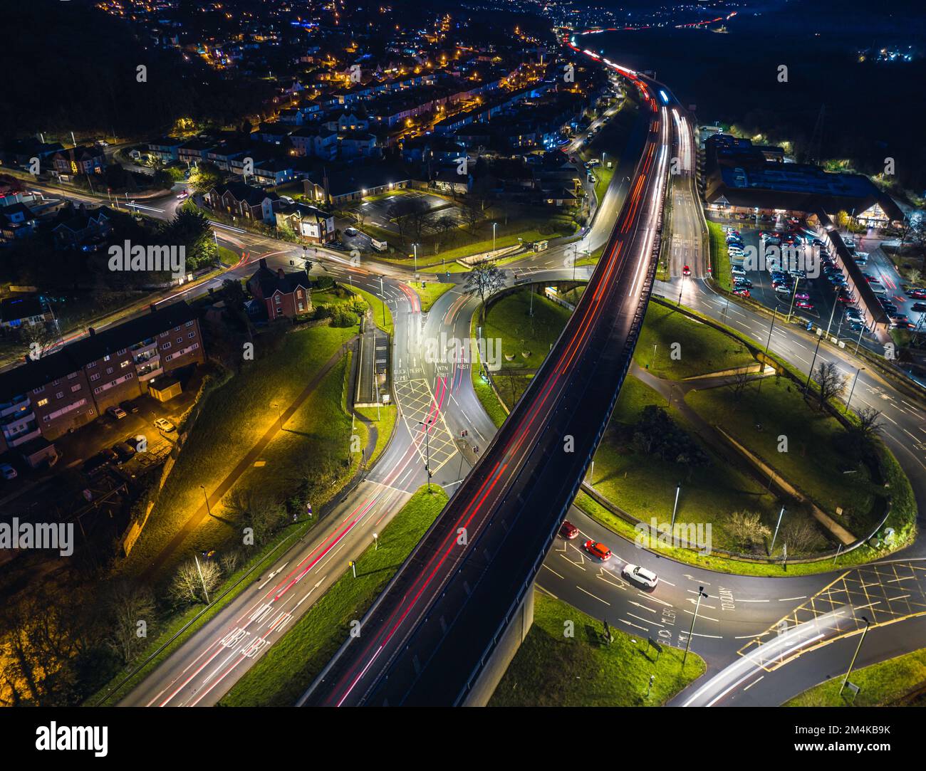 Night over Penn Inn Flyover and Roundabout from a drone Newton Abbot ...
