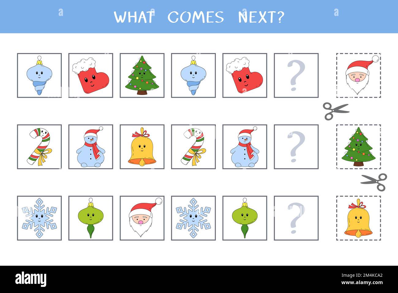 Simple logic game for kids. Find the next object in the row. Cut and
