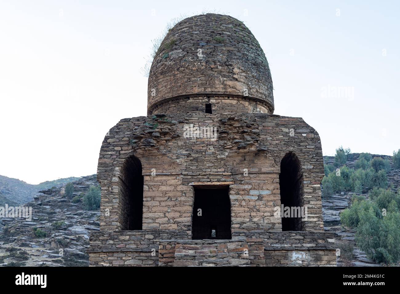 The second-century double-dome vihara (1st and 2nd century CE) in the balo kaley Kandak valley Swat, Pakistan Stock Photo
