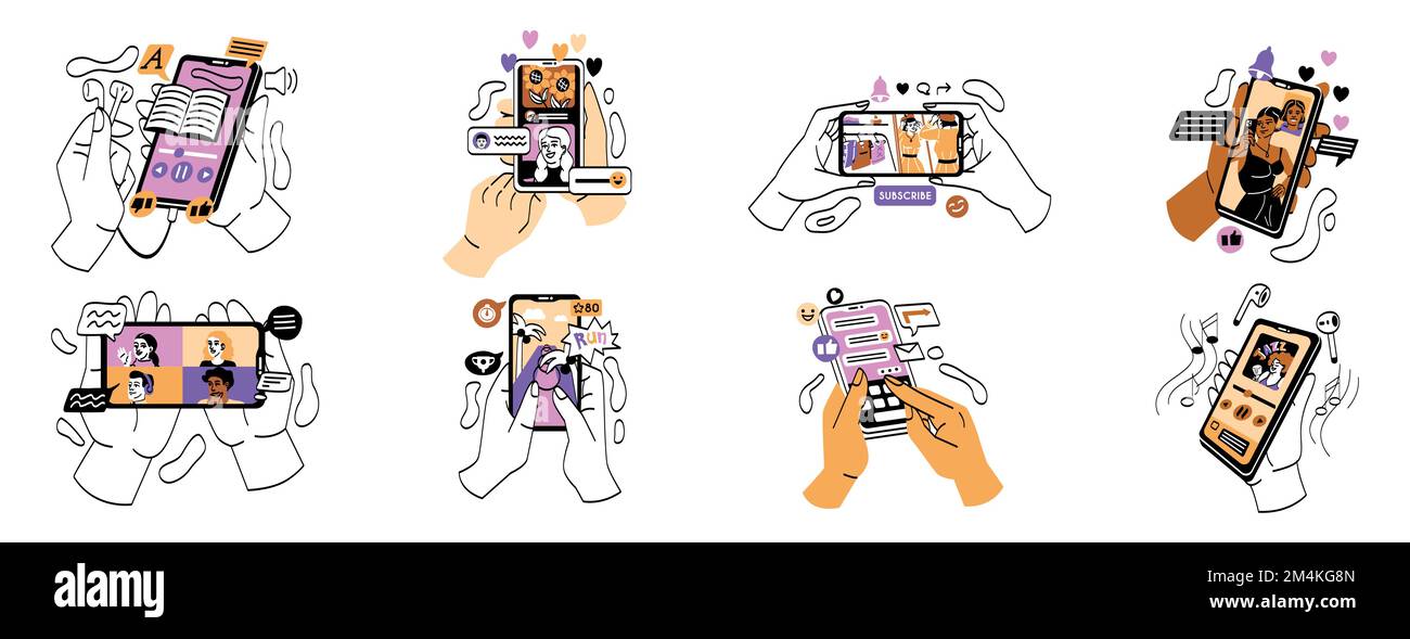 Set of hands touch smartphone screen Stock Vector Image & Art - Alamy