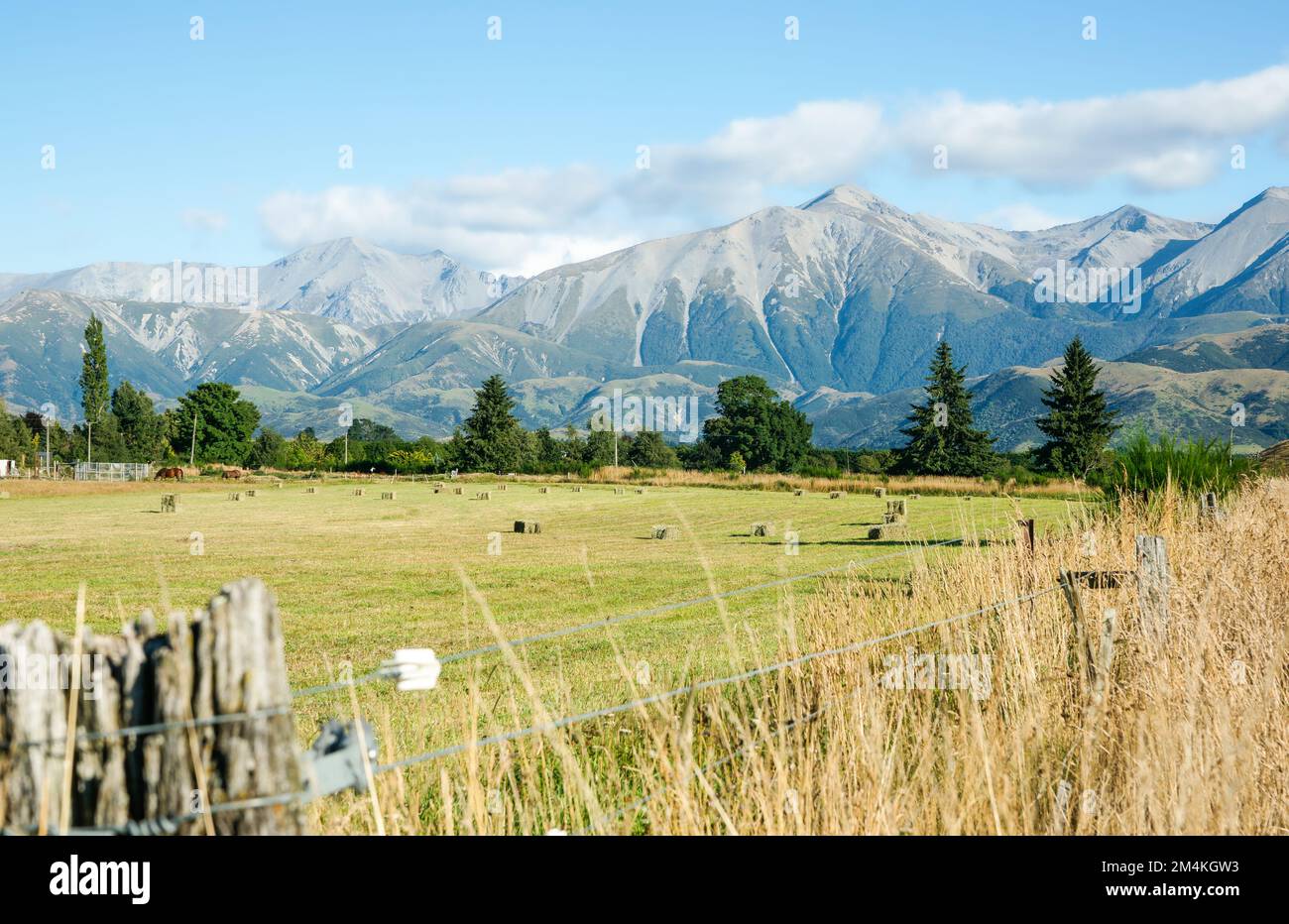 View with scree slopes on Southern Alps mountain background beyond ...