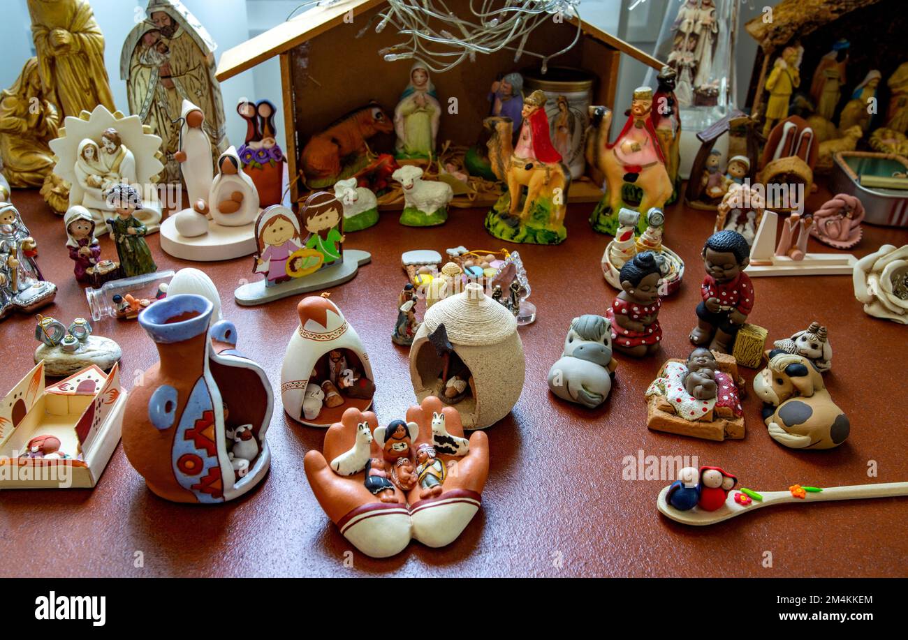Small collection of different cultures beautiful Nativity Scenes. Stock Photo