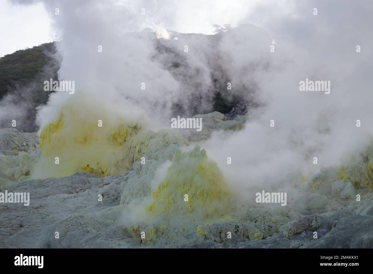 Clouds of steam rising from volcanic vents Stock Photo