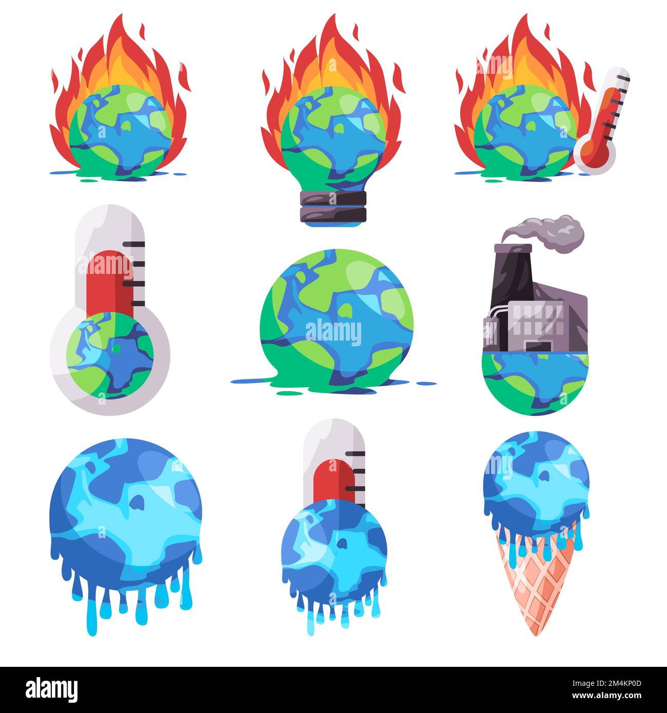 Global warming globe burning climate change melting heating burning temperature earth icon illustration Stock Vector