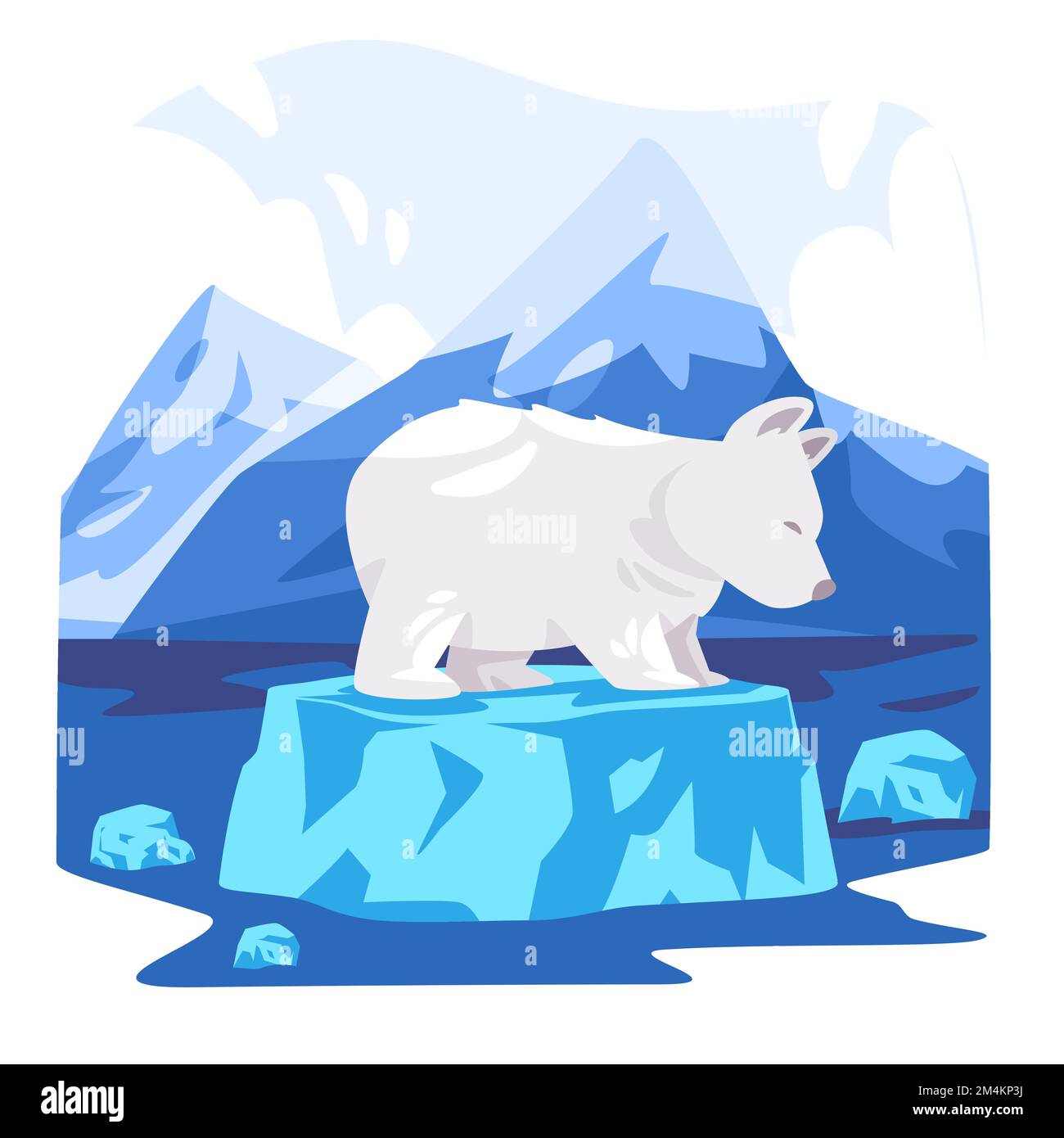 Polar bear in melting floating iceberg endangered species symbol of